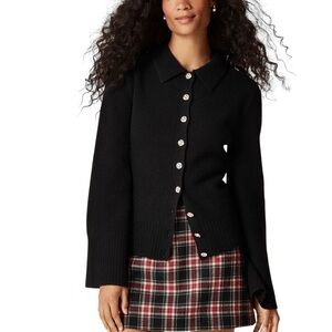 J Crew Milano-Stitch Cinched-Waist Cardigan w/ Embellished Buttons NWT XL Black